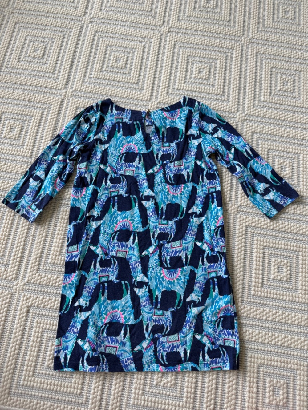 Lilly Pulitzer Girls Navy Blue Aqua Llama Print Casual Dress - Picture 2 of 3